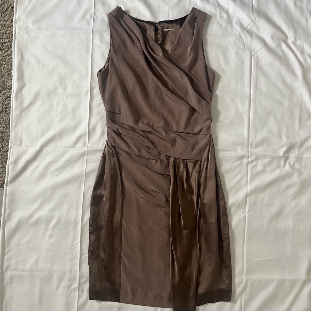 2 B Rych Women’s Taupe Sleeveless Knee Length Silk Cocktail Dress Sz XS - Picture 9 of 14
